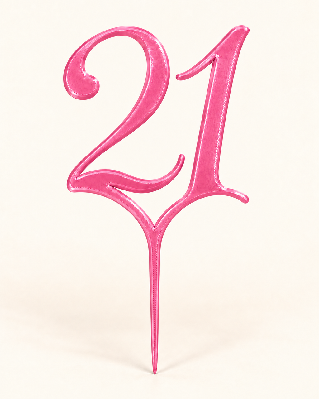 Digital mockup of number 21 centerpiece pick in pink, cream background