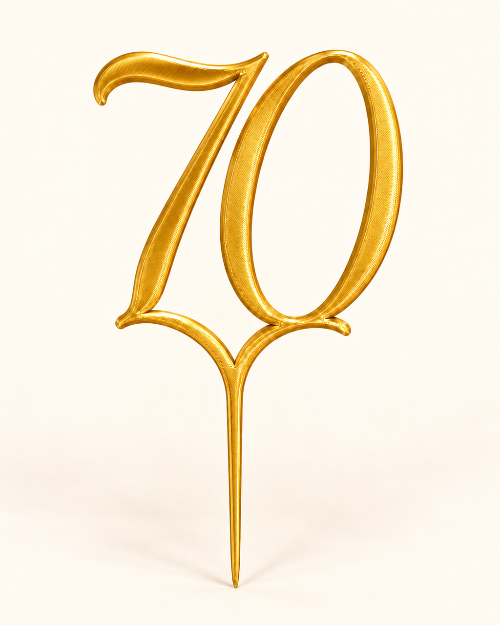 Digital mockup of number 70 centerpiece pick in gold, cream background